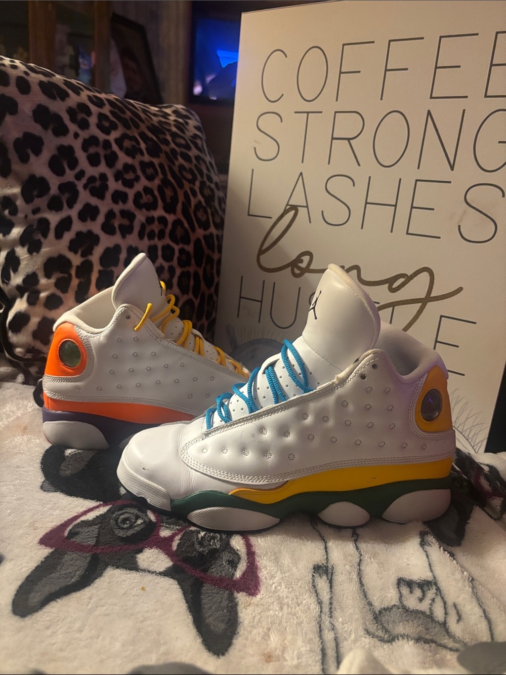 Jordan Kids White Sneakers with Yellow, Orange & Blue Accents